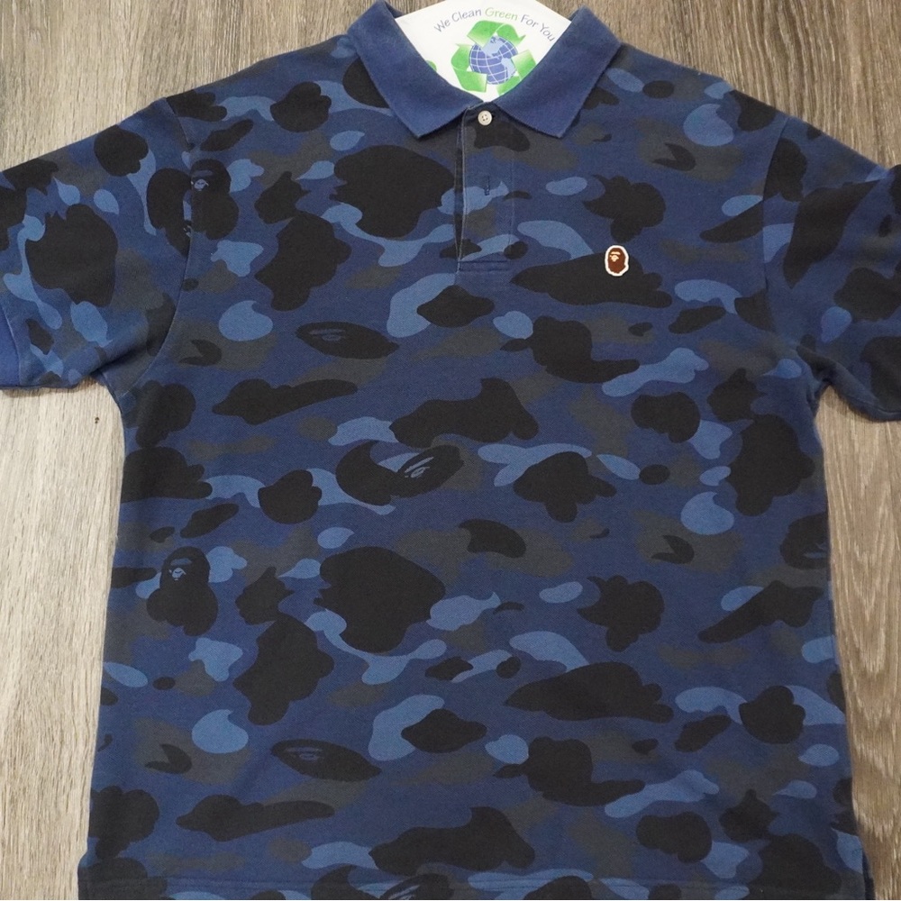 Bape Blue and Black Camouflage Polo Shirt